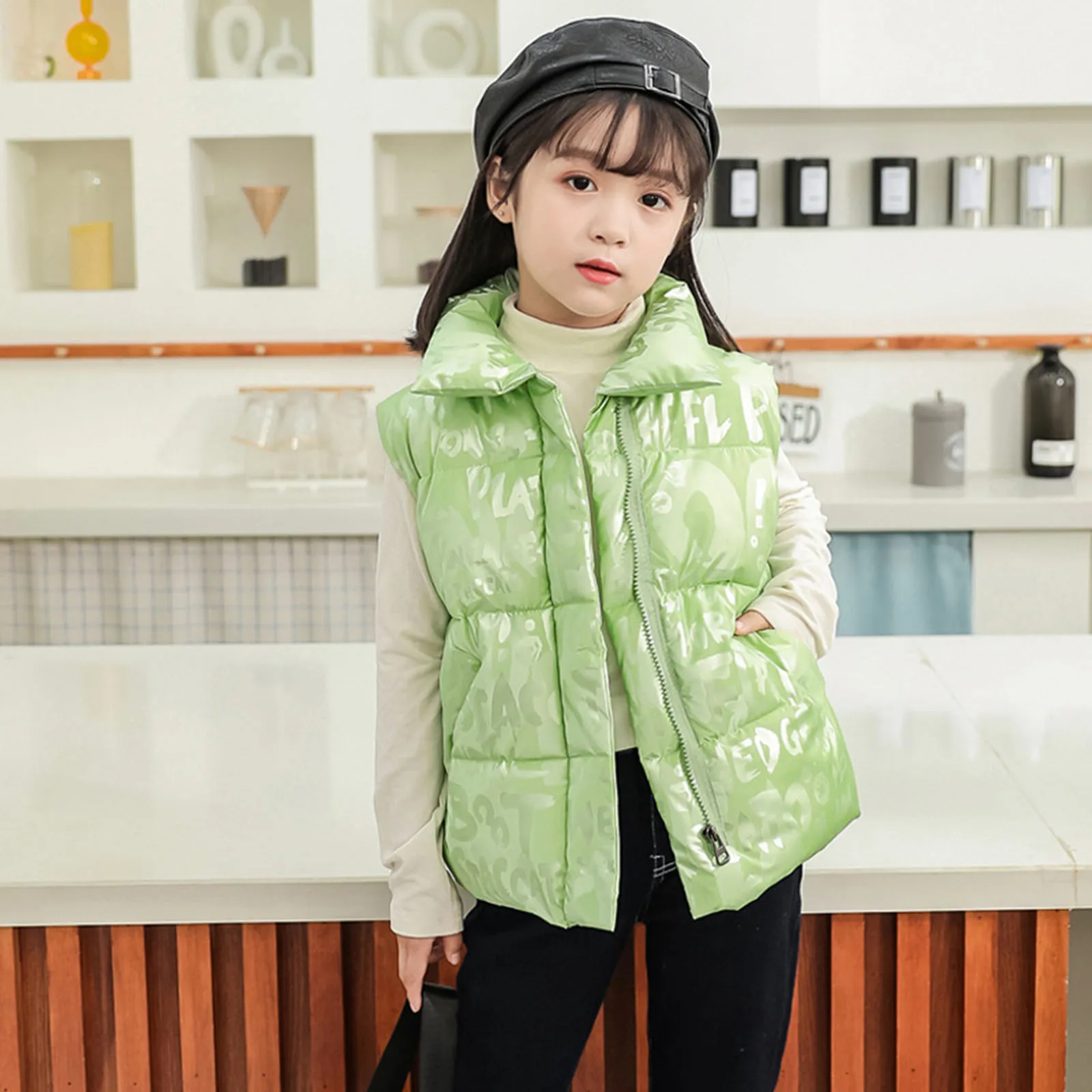 

Children's sleeveless down cotton vest jacket Toddler Baby Girls Winter Cartoon Windproof Coat Hooded Warm Outwear Waistcoat M5