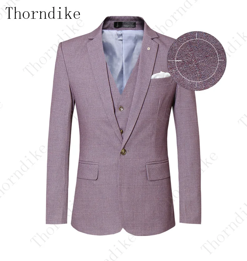 Thorndike мужской костюм из 3 предметов модный одиночный клетчатый Костюм приталенный синий фиолетовый свадебное платье костюм Блейзер брюки и жилет