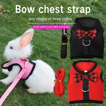 

Small Pet Rabbit Harness Vest For Ferret Guinea Pig Bunny Hamster Puppy Bowknot Chest Strap Mesh Leash Harness Pet Supplies