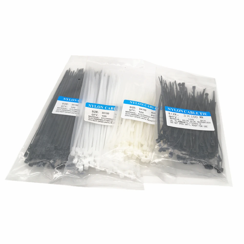 Black White Bule Red Yellow Green Self-Locking Plastic Nylon Wire Cable Zip Ties Black Cable Ties Fasten Loop 100Pcs
