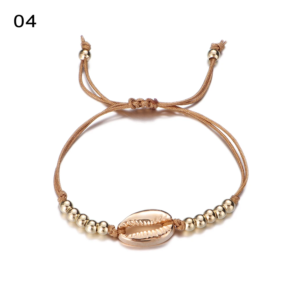 1 шт. модные бусинки-ракушки, Браслеты Boho, винтажные Cowrie, золотой цвет, Seashell, ручной работы, регулируемый браслет, пляжные украшения для женщин - Окраска металла: 4