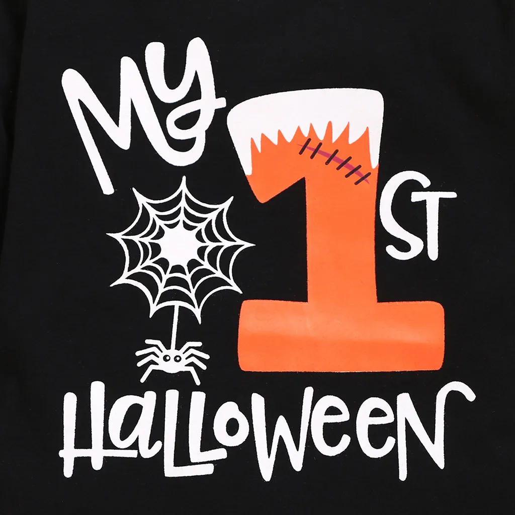 Halloween Infant Baby Girl Clothes Boy Letter Halloween Romper Long Sleeve Top+Striped Pants+Hat Outfits Halloween Costume bebes