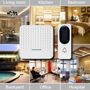 

Solar Powered Home Hotel Wireless Doorbell Energy Saving Portable LED Light Waterproof 52 Ringtones Loud Smart Door Bell