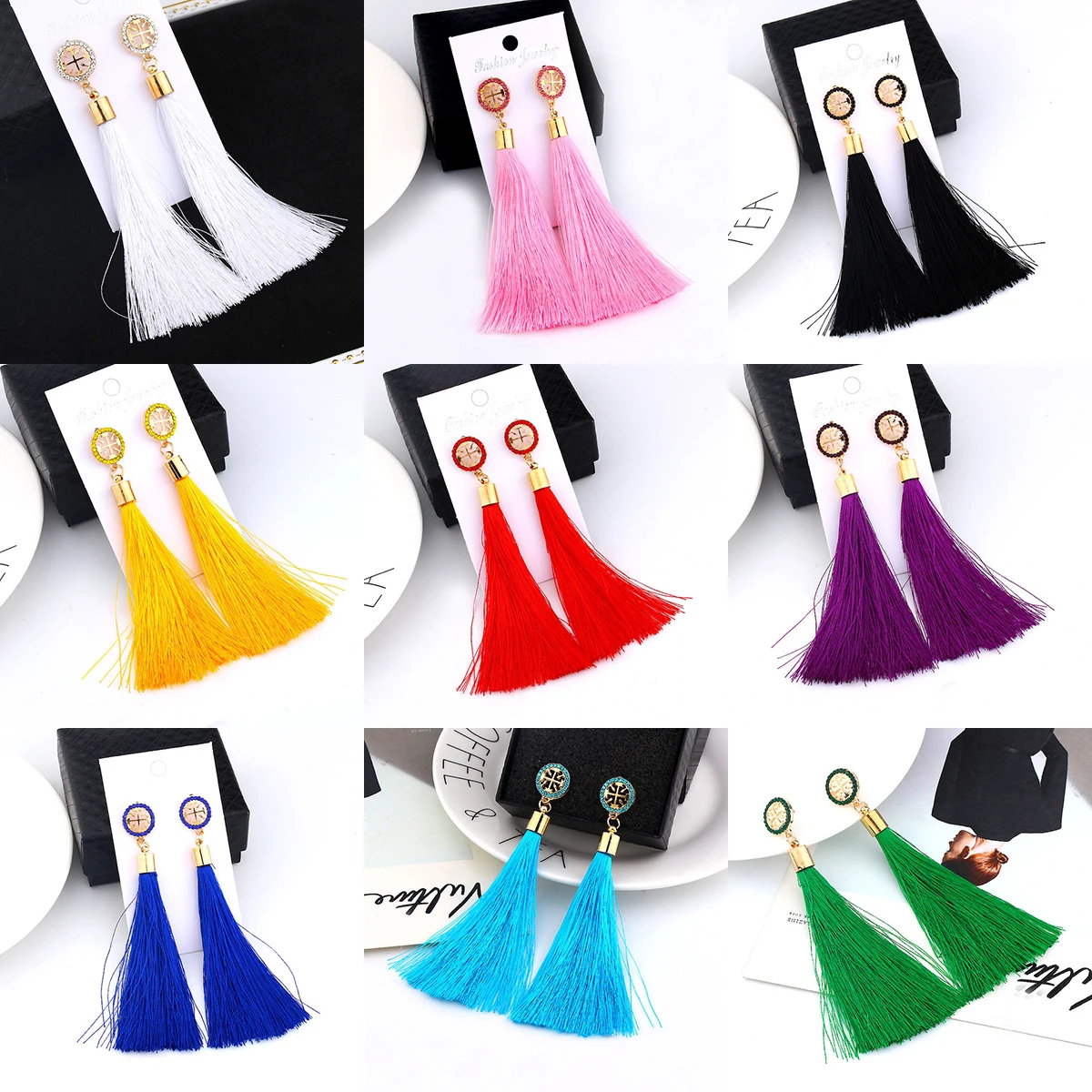Fashion Bohemian Tassel Crystal Long Earrings White Red Silk Fabric Drop Dangle For Women Female Retro Brincos | Украшения и
