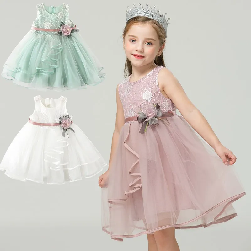 Summer Brand Girl Dresses Pink Flower Princess Dress Children Clothing Teenager Party Costumes vestidos 2-6 Yrs Ball Gown Dress