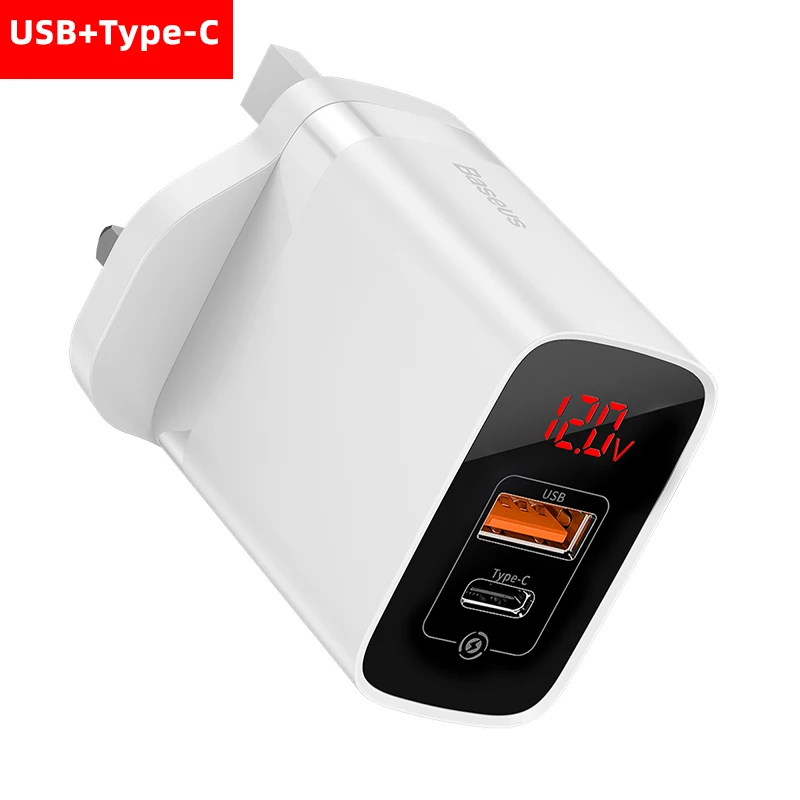 Baseus USB зарядное устройство для iPhone11 Pro Max 18 Вт Быстрая зарядка 3,0 быстрое зарядное устройство для телефона AFC для samsung Путешествия Великобритания вилка настенное зарядное устройство - Тип штекера: 1USB 1Type-C White