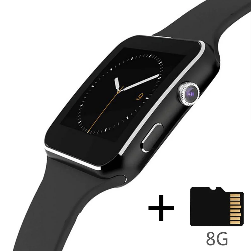 Bluetooth Смарт часы X6 Спорт Шагомер Smartwatch с камерой поддержка sim-карты Whatsapp Facebook для телефона Android - Цвет: Black add 8G