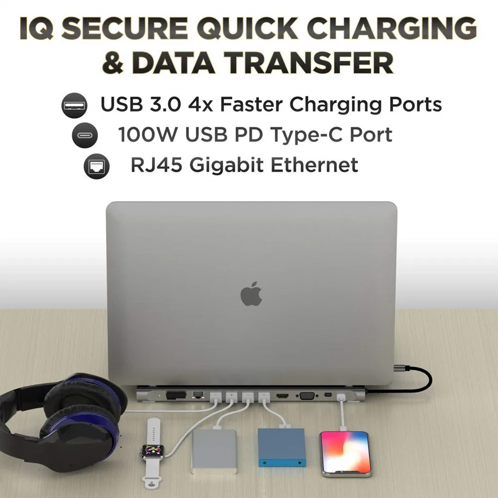 USB C концентратор HDMI Ethernet Adapter-12in1 концентратор USB Type C к HDMI 4K VGA для Dex станции, Универсальная док-станция для ноутбука