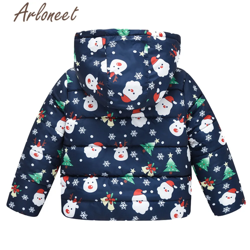 ARLONEET Christmas Coats Baby Girls Warm Winter Thick Coat Cartoon Print Kids Hooded Outerwear Toddler Baby Coat Girls Outerwear