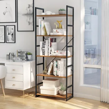 

LANGRIA 5-Tier Bookshelf Organizer Multifunctional Antique Wood Design Shelving Unit for Holding Books Plants Ornaments Bookcase
