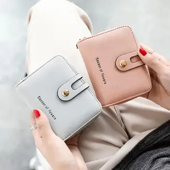

Fashion Bifold Short Wallet PU Leather Coin Purse Women Ladies Girls Buckle Cute Card Phone Holder Purse Money Clip