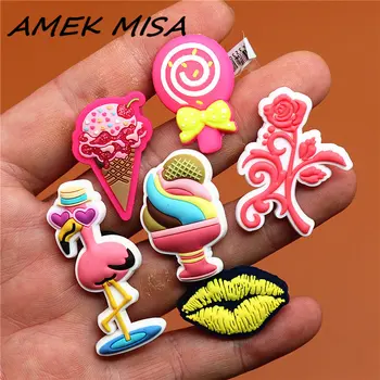 

Novel Single Sale Pink style Shoe Charms Accessories Cute Ice cream Garden Shoe Decoration for croc jibz Kid's X-mas Gifts U119