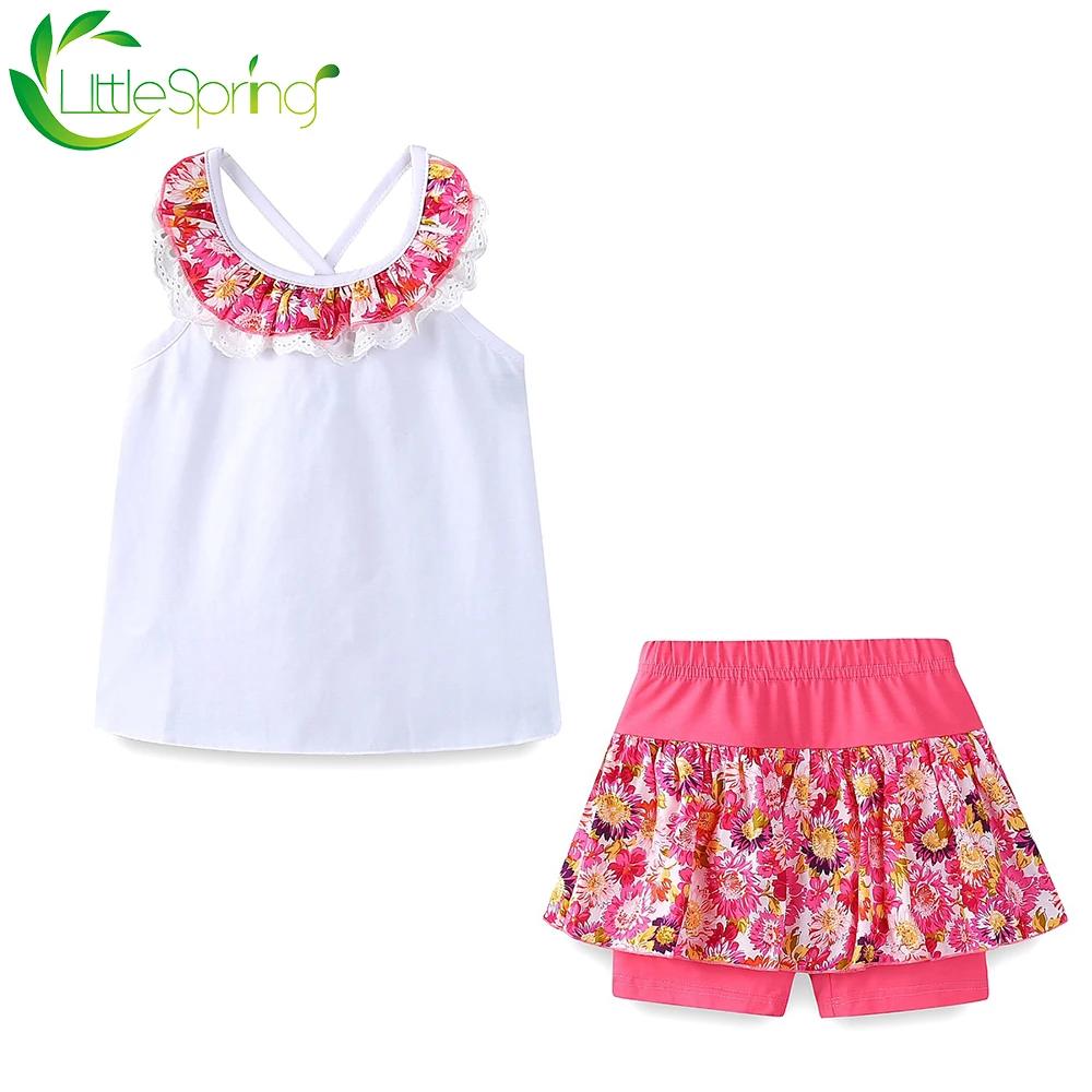 LittleSpring/комплект одежды для маленьких девочек с открытой спиной Костюм цветочным