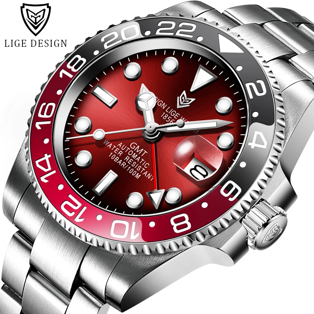 LIGE DESIGN Männer GMT Automatische Mechanische Uhr Keramik Lünette 316L  Edelstahl 100m Wasserdichte Uhren Sapphire Glas Uhren|Mechanical Watches| -  AliExpress