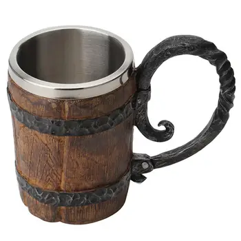 

550ml Retro Simulation Wooden Barrel Double Layer Stainless Steel Beer Cup Coffee Mug 304 Stainless Steel Resin Double Layer Cup