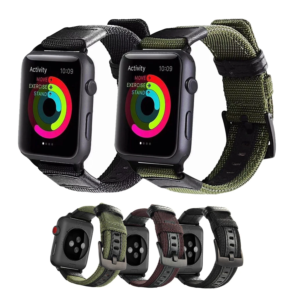 

Ремешок нейлоновый для Apple Watch, кожаный браслет с пряжкой для Iwatch Series 5 4 3 2 1, 44 мм 40 мм 42 мм 38 мм