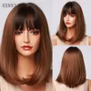 HENRY MARGU Short Straight Brown Bob Wig with Black Bangs for Black Women Daily Heat Resistant Synthetic Wig Shoulder Length Wig ► Photo 1/6