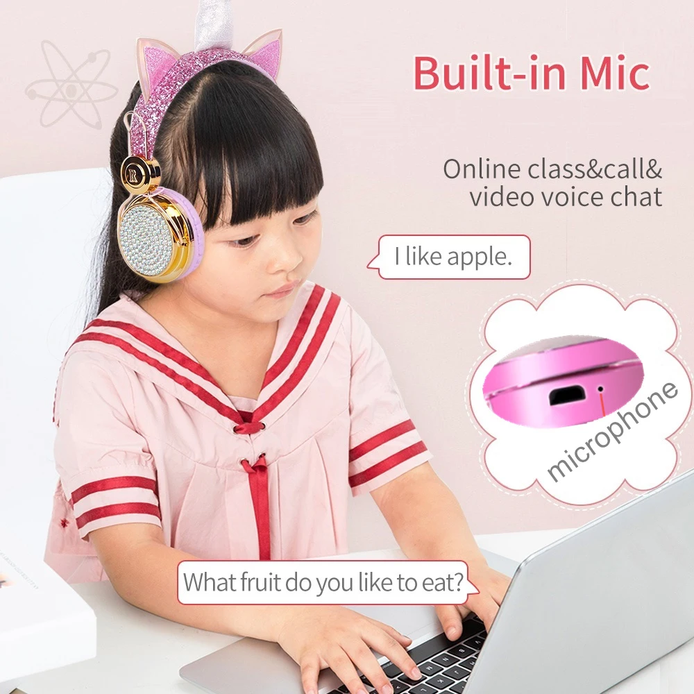 Наушники Bluetooth золотые с милым единорогом беспроводные наушники для девочек