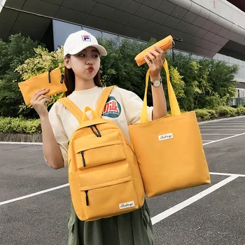 

Backpack for Woman Multi Pocket Canvas Travel Backpacks Four-piece set Female School Bag for Teenage Girls Book Mochilas