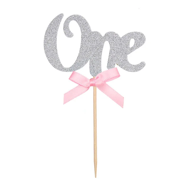 16pcs Silver Pink 1 One Paper Cupcake Topper 1st First Girl Boy Birthday Party Decorations My One Year I AM ONE Anniversary