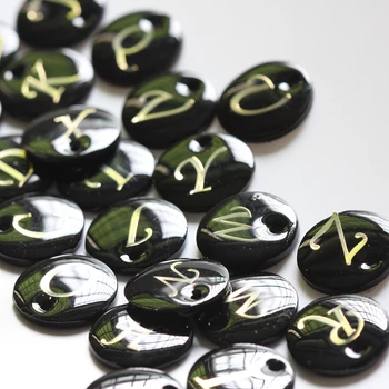 

Black Enamelled Natural Shell with Gold Alphabet Charm - Alphabet - Letter - Round 15mm (G265)