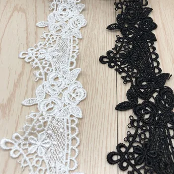 

wholesale 14 yards polyester water soluble embroidered white and black lace trim border for garment sewing material