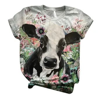 

2020 T-Shirt Plus Size Women O-Neck Short Sleeve 3D Cow Print Casual Top Tee Tee Shirt Blusas Mujer