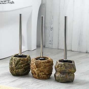 

Free Punching Stainless Steel Toilet Brush Imitation Stone Ceramic Base Washroom Clean Tools Household Bathroom Accessories