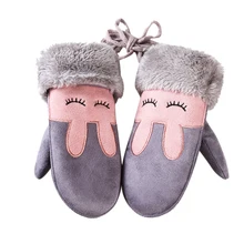 Пара детских милых перчаток для катания на лыжах из замши, зимние теплые перчатки для мальчиков и девочек