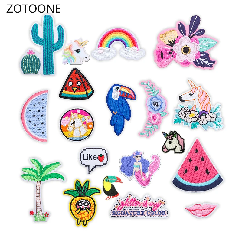 

Iron on Cartoon Patches for Clothing Cute Fruit Flowers Cactu Badge Sticker on Clothes Embroidered Patches for Kids DIY Applique
