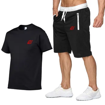 

Naruto Tracksuit Male 2020 Men Sportswear Set Fitness Summer Print Men T shirt + Trousers New Men's Suit 2 Pieces shorts Sets