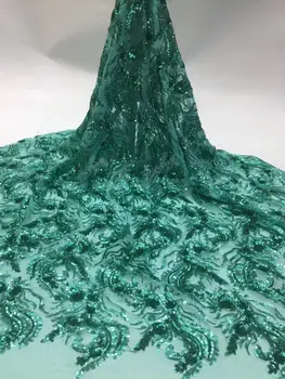 

newest muti color sequin Modern design French net lace fabric African sequins lace embroidery tulle lace fabric for party dress