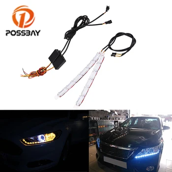 

POSSBAY LED Daytime Running Lights Sequential Flowing White/Amber Turn Signal Light Flexible DRL Strip Flasher Headlights