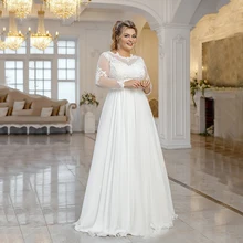 

Elegant Plus Size Chiffon Empire Wedding Dress For Bride 2022 Floor Length Lace Up Back Long Sleeves A Line Свадебное платье