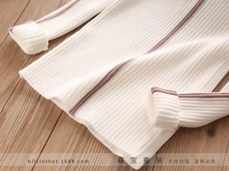 329245 2928-19 осенний вязаный свитер 4 цветов с контрастным вырезом для девочек Детская Базовая рубашка детская одежда
