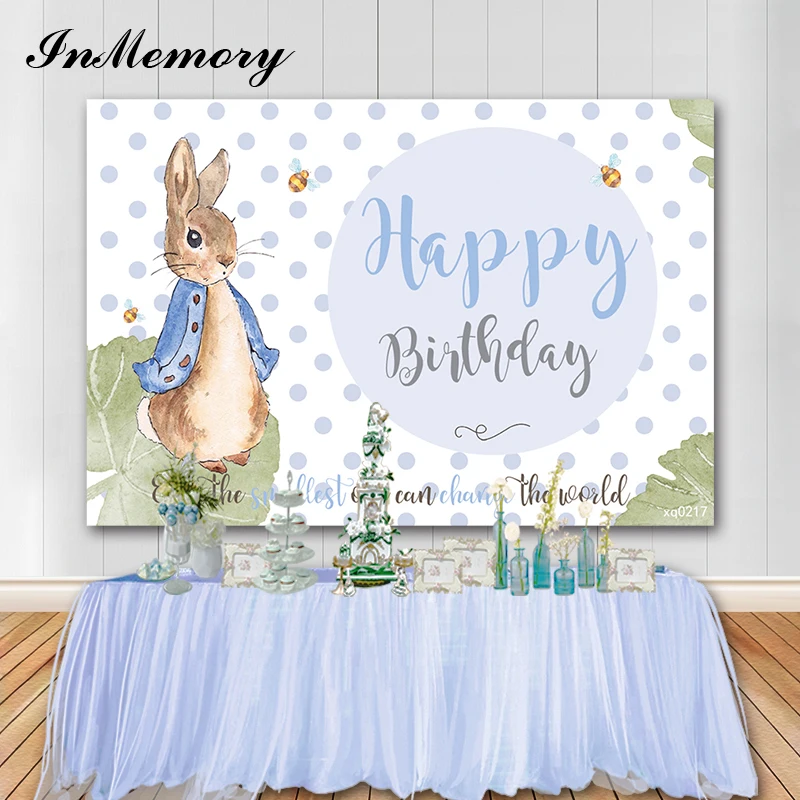 

InMemory Peter Rabbit Photo Backgrounds 1st Birthday Party Background Light Blue Polka Dot Boys Baby Shower Photocall Decor