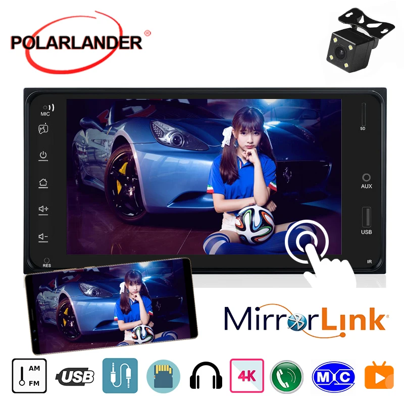

2 Din 7'' Car Radio Android WINCE System Rear Camera touch screen DVR MP5 Android 9/Apple Display for T/oyota Corolla