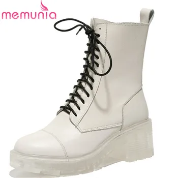 

MEMUNIA 2020 new arrive autumn winter boots women transparent square heel round toe zip punk fashion ankle boots woman