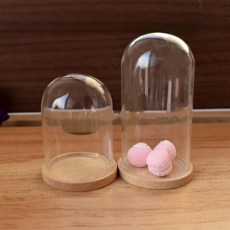 1pc 1:12 Dollhouse Miniature Decor Flower Display Glass Display Bell Jar With Wood Base Dollhouse Decoration Accessories 15 Size 4