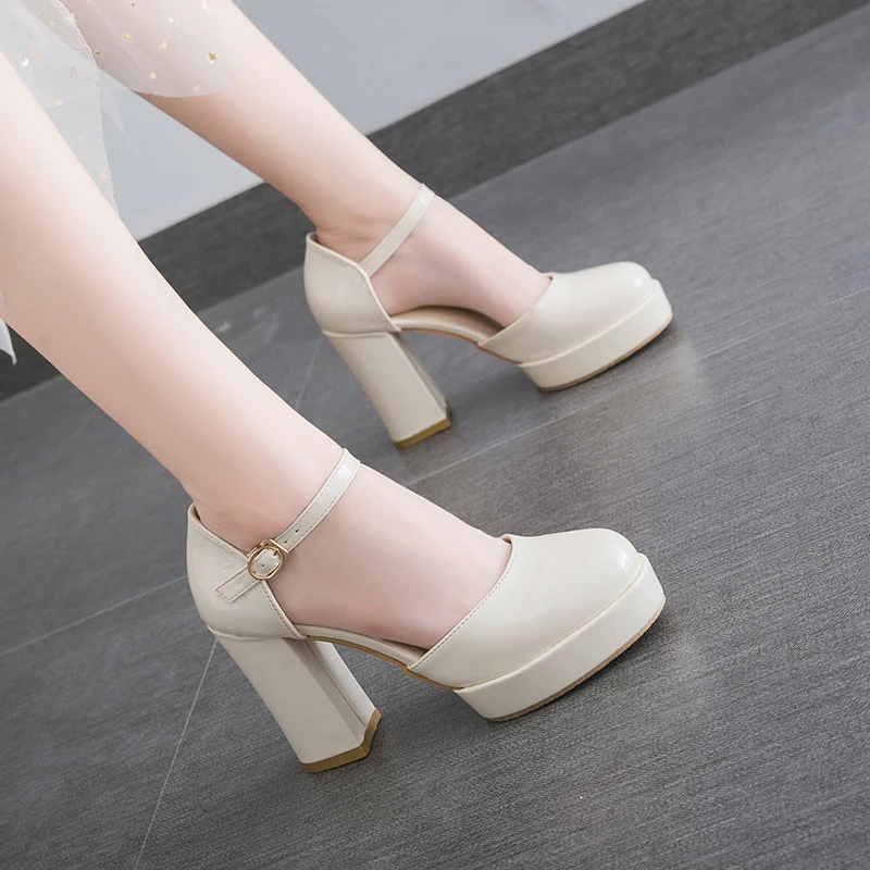 

Sexy T-Stage Catwalk Thick with High Heels Korean Wild Waterproof Platform Womens Shoes Temperament Elegant Dress Single Shoes
