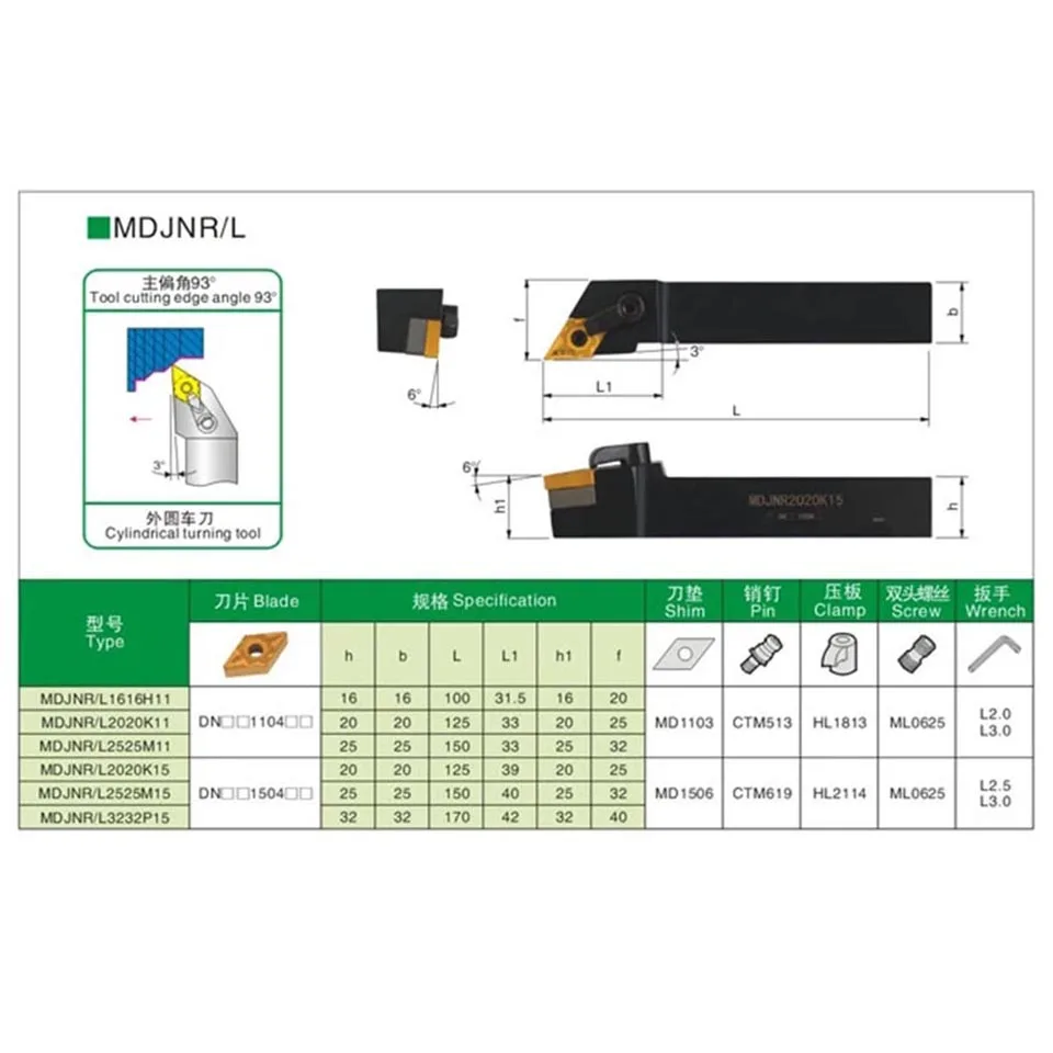 MDJNR/L1616H11 MDJNR/L2020K11 MDJNR/L2525M11 MDJNR/L2020K15 MDJNR/L2525M15 CNC 금속 절삭 공구 홀더 외부 선삭 공구