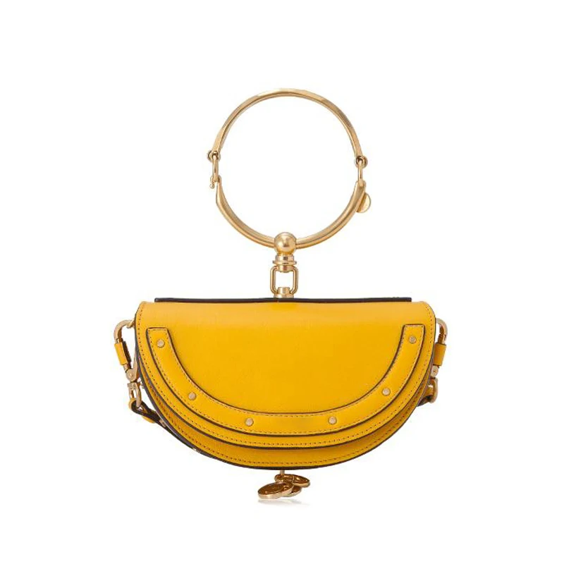 ALNEED Роскошная брендовая сумка с круглым кольцом в форме полумесяца, женская сумка через плечо, модная сумка через плечо, кошелек из натуральной кожи, женская сумка - Цвет: Yellow
