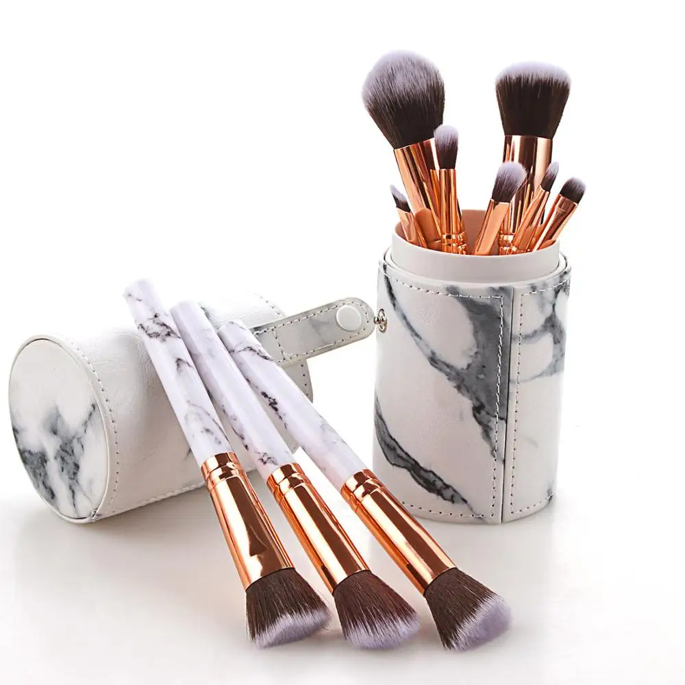 

10pcs marble makeup brushes blush eye shadow foundation brush professional beauty tools with cylinder