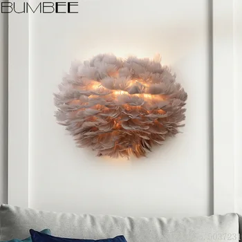 

Nordic Creative Feather Wall Lamp Simple Modern LED Wall Lights Living Room Children's Room Bedroom Bedside Lamp Home Decor