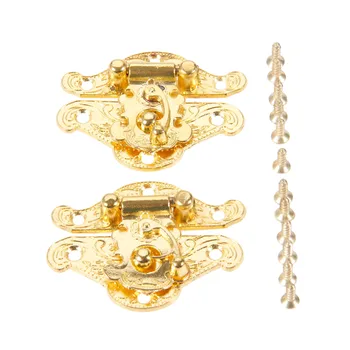

2sets Latch Hasps with screws Antique Gold Padlocks Zinc Alloy Buckle lock 25*48mm Jewelry Wooden Box Wine Case Retro hardware