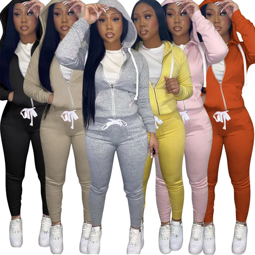 

2021 Autumn New 2 Piece Set Women Hoodie Tracksuits Bodycon Sports Jogger Sets Lounge Wear Slim Outfits Bulk tem Wholesale Lots