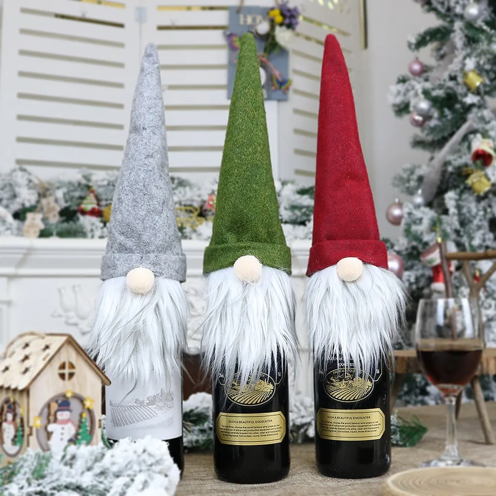 новый год 2021 Christmas Champagne Bottle Cover Dress Up Decoration Faceless Doll Navidad Decoraciones Para el hogar | Дом и сад