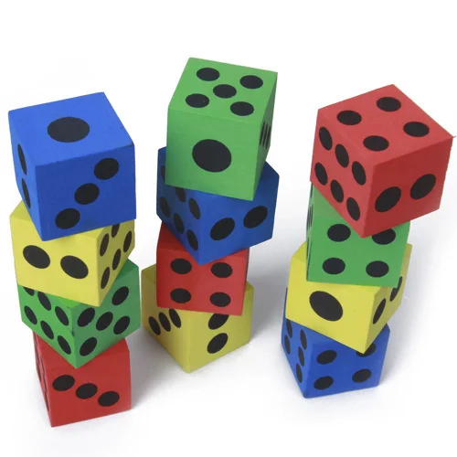 

12pcs 1.5 inch Foam Dices Math Learning Aids Educational Toy Cubes 4 Colors with Pips 1-6
