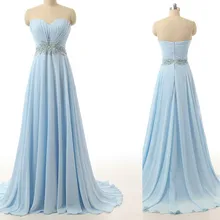 

Light Blue Elegant Long Bridesmaid Dresses 2021 Crystal Sequined Sleeveless Prom Gown For Wedding Beading Waist Robe De Soriee