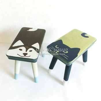 

Cute Fox Creative Children's Small Bench Solid Wood Home Kids Dining Chair Shoes Bench
